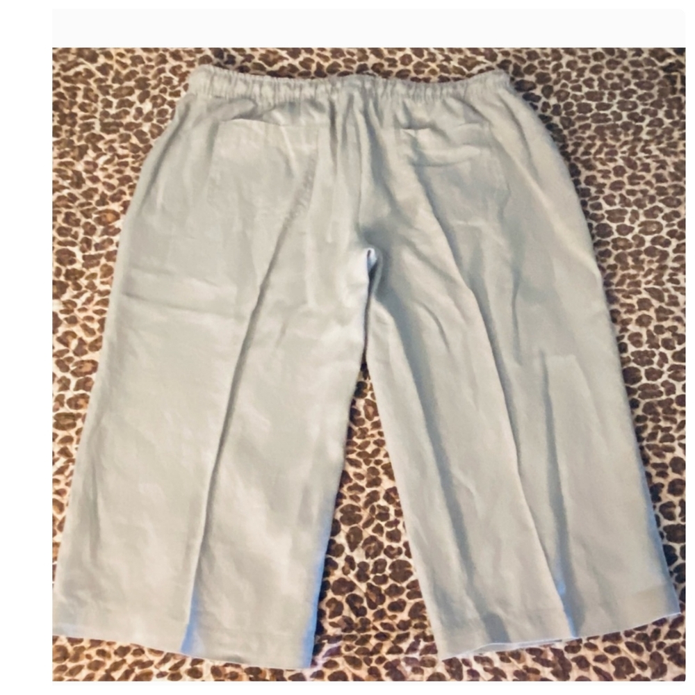 Cream Khaki Pull On 100% Linen Wide Leg Capris Size Large Pockets▪